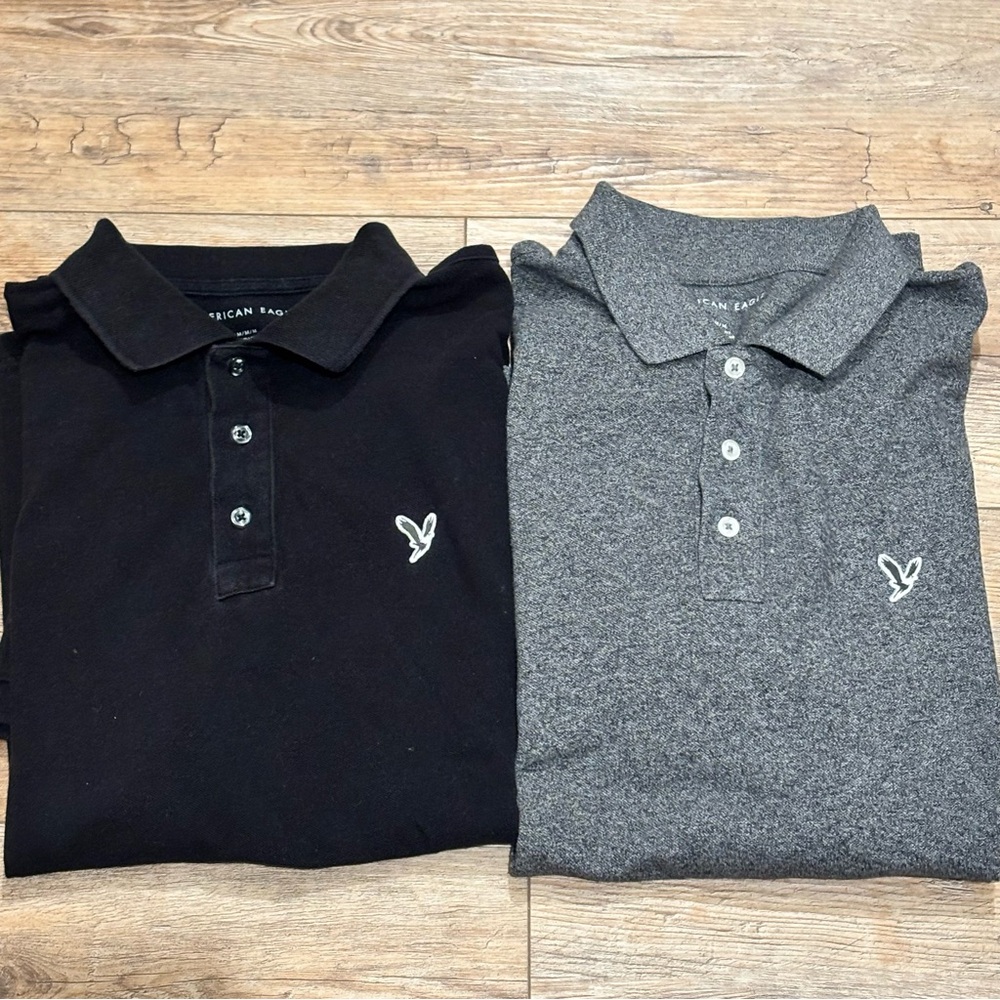 American Eagle Outfitters Black & Gray Polo Shirt Set of 2 Size Medium